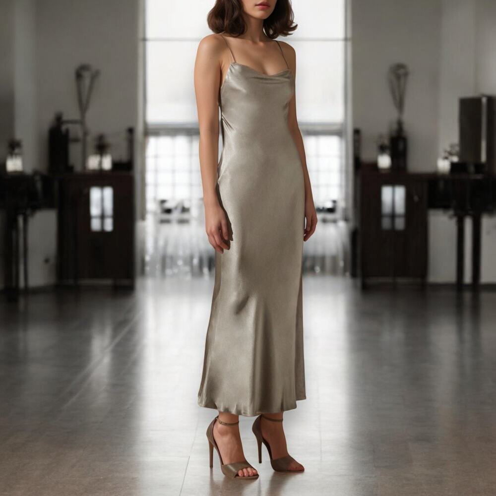 Shona Joy La Lune Cowl Tie‎ Back Midi Slip Dress Size US 10 AUS 14 Sage Green